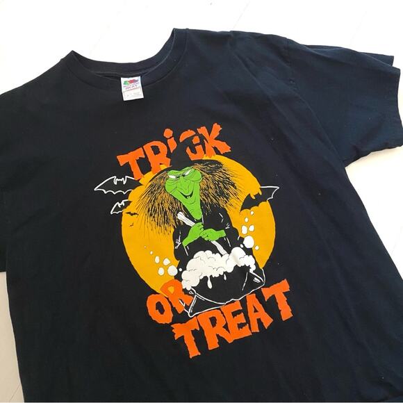 Vintage Halloween Trick Or Treat Green Witch Tee XL 1990s 90s - Picture 2 of 7